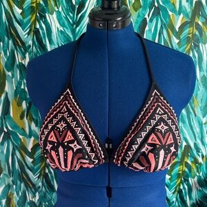 Black and Pink Tribal Pattern Bikini Top